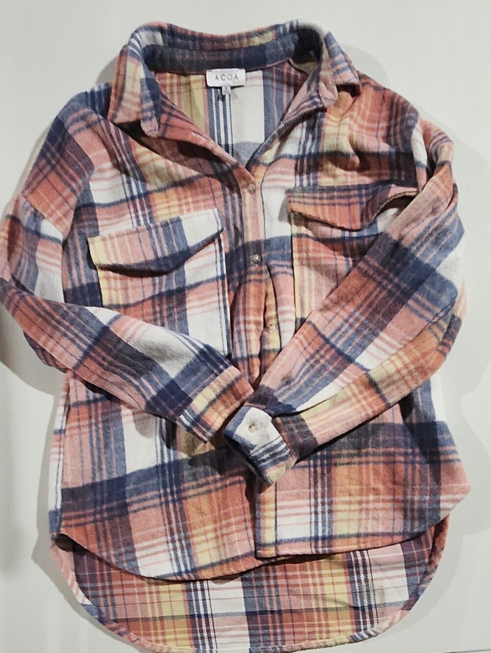 Womens' Pink And Blue Plaid Acoa Shacket Size Small